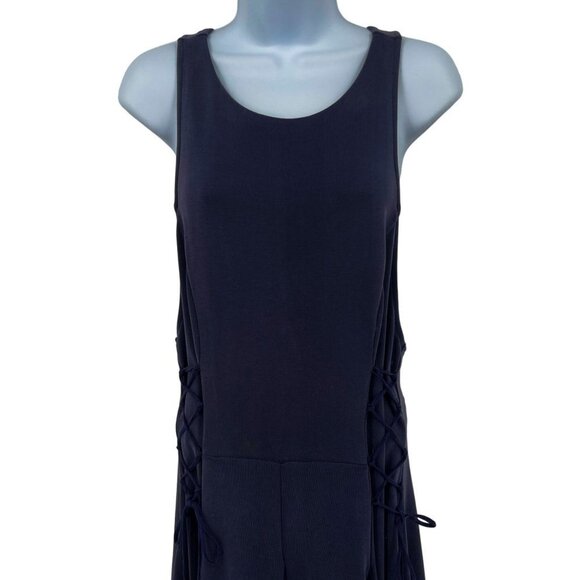 Free People Stella Cupro Lace Up Pleated Maxi Dress Blue Large Sleeveless - Picture 5 of 11